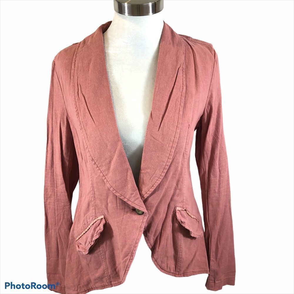 Free People Linen Blend One Button Jacket‎ Salmon S